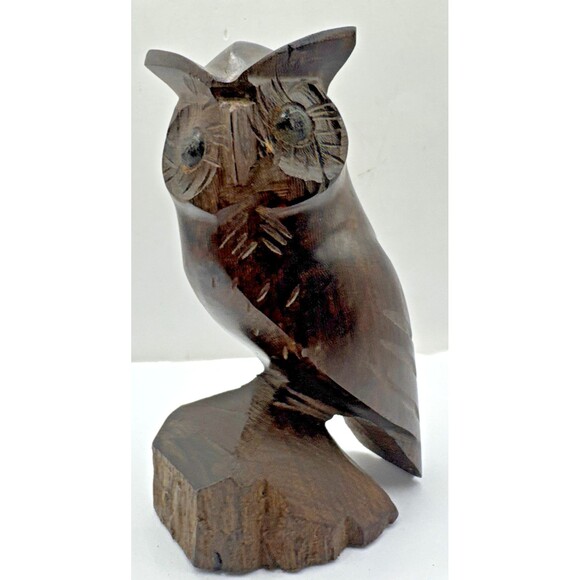 Vtg Ironwood Polished Hand Carved Wooden Owl Figurine Sculpture Decorative 4" - Picture 1 of 9